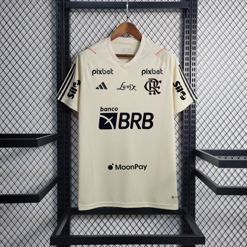 Weißes Flamengo-Trainingstrikot + Sponsoring 23/24 – Fanversion