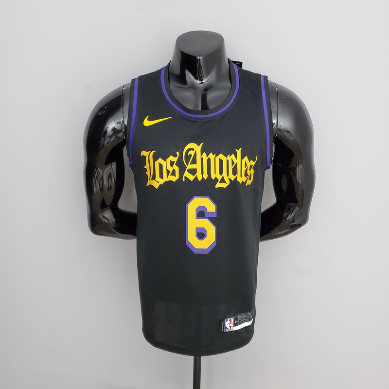 NBA Lakers-Trikot Nr. 6 James Latin Black 75. Jubiläum – 23/24